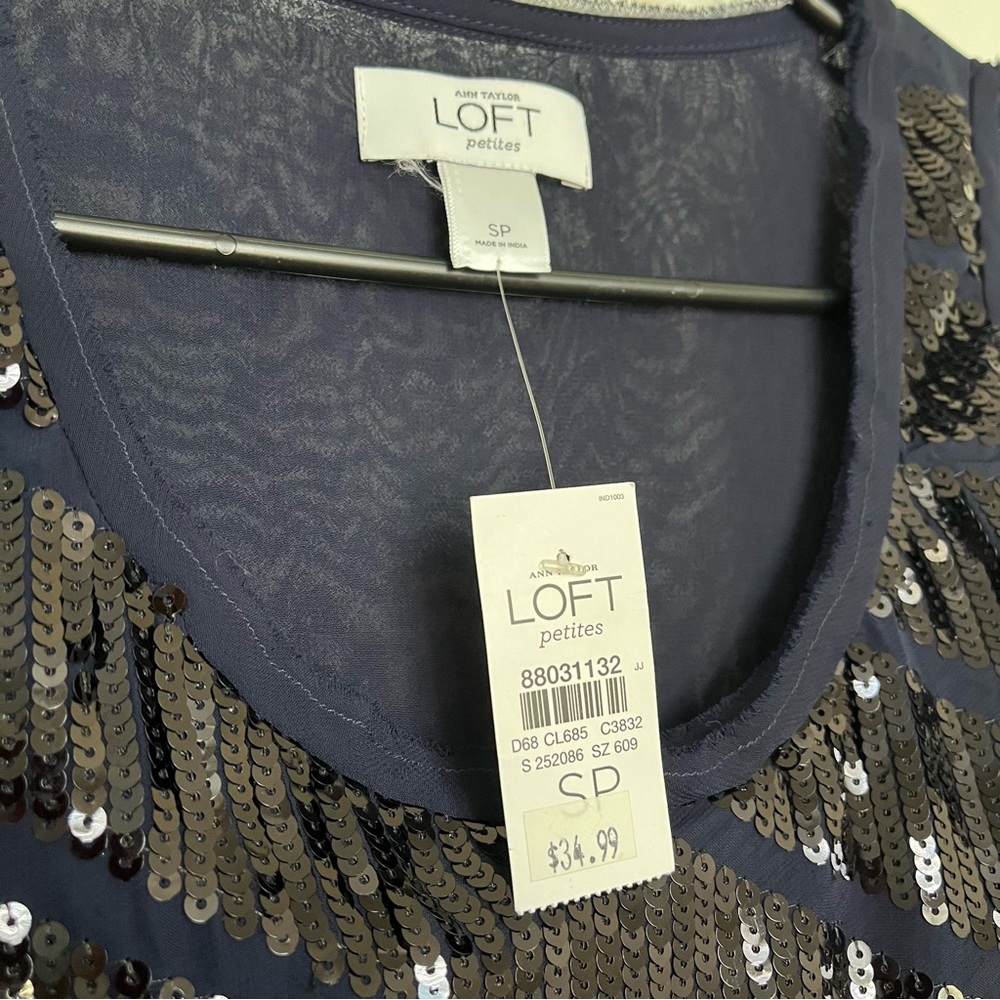 LOFT Blue Stripped Sequin-Embellished Front  (Box B) - Picture 4 of 6